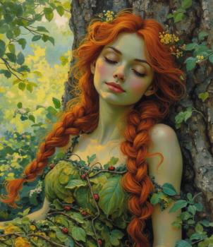 The girl sleeping under the tree